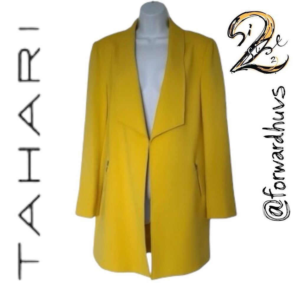 Tahari Wing Collar Open Front Jacket Sunflower Yellow – Size 2